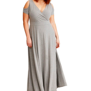 Torrid Cold Shoulder Plus 1X Jersey Knit Long Stretchy Elegant Gray Maxi Dress